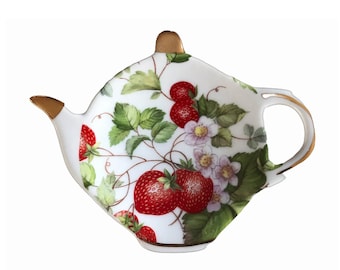 Soporte para bolsitas de té de porcelana estilo vintage, organizador de té floral dorado, regalo para buzón
