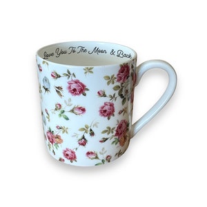 Personalised Large Fine Bone China Basket Rose Pint Mug, Choice of Sizes, Gift Mug