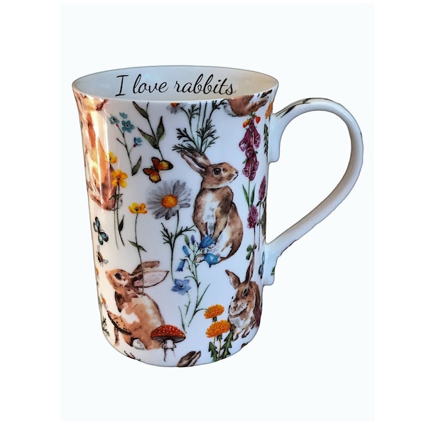 Personalised Bunny Rabbit China Coffee Mug, Fine Bone China Personalised Coffee Mug