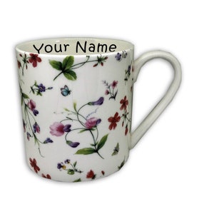 BN Personalised Large 18oz/Pint Fine Bone China Mug, Spring Blossom Chintz Design, Personalised Mug