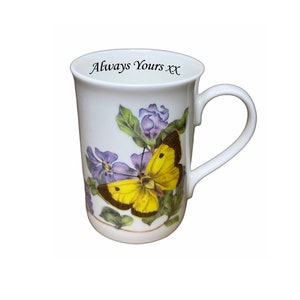 Personalised Yellow Butterfly Fine Bone China Coffee Mug, Butterfly Mug