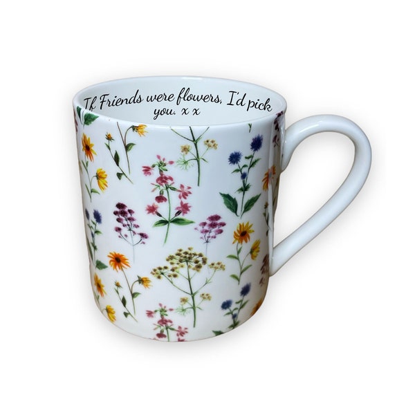 Personalised Large Fine Bone China Wild Flowers Pint Mug, Large Coffee Mug, Teacher Gift