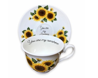 Personalised Sunflower Teacup and Saucer, Rude Teacups