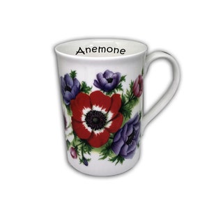 Boxed Personalised Vintage Style Fine Bone China Anemone Mug, Gift for Mum Gift For Her.