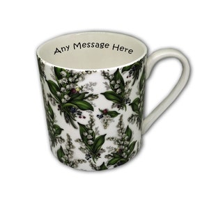BN Personalised Large 18oz/Pint Fine Bone China Mug, Vintage Lily of the Valley Chintz Design, Vintage Inspired Personalised Mug