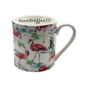 Personalisierte große Flamingo-Tasse aus feinem Knochenporzellan, Geschenk für Sie, große Porzellantasse