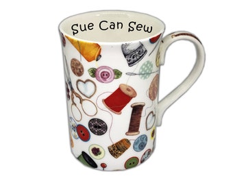 Boxed Personalised China Sewing Mug, Sewing Gift