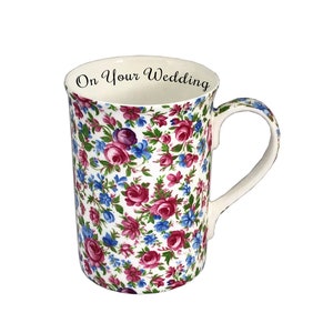 Personalised Pink & Blue Rose Chintz Flower Mug