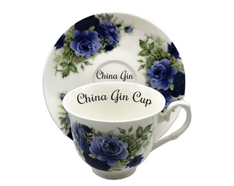 Personalised Blue Rose Teacup & Saucer, Rude Teacups, Custom Teacups