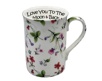 Personalised Fine Bone China Spring Blossom Mug, Vintage Floral Mug