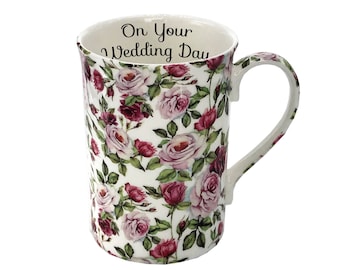 Personalised Fine Bone China Vintage Rose Floral Mug, Gift For Her
