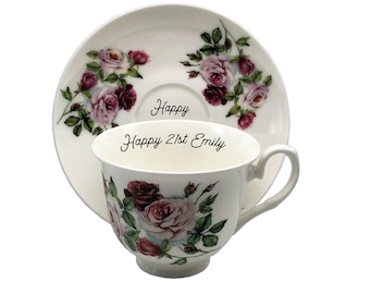 Personalised Vintage Style Teacup & Saucer, Rude Teacups, Custom Teacups