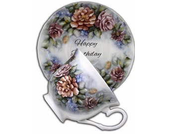 Taza de té y platillo de porcelana fina personalizados, diseño floral