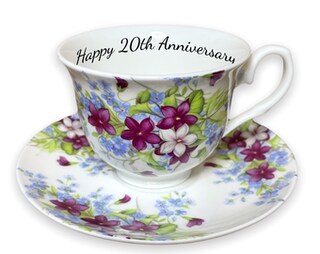 Set Tazza E Piattino Vintage In Porcellana Ossea Con Motivo Floreale E Bordo Oro - Viola, Per Caffè O Tè, Eleganza Per Pomeriggi E Regali