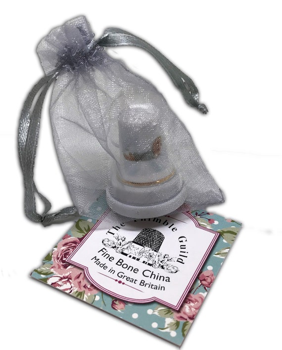 BN Personalised Fine Bone China Thimble Vintage Rose Bud Design Gift For Her
