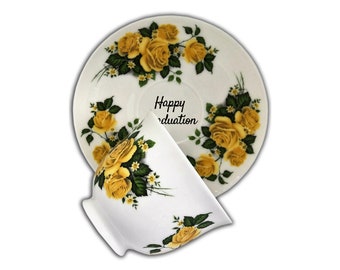 Taza de té y platillo de porcelana china con diseño de rosa amarilla, regalo de aniversario