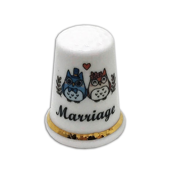 BN personalized Fine Bone China Thimble, Mr & Mrs Owl Eriage Thimble with Display Case, Personalized Thimble,