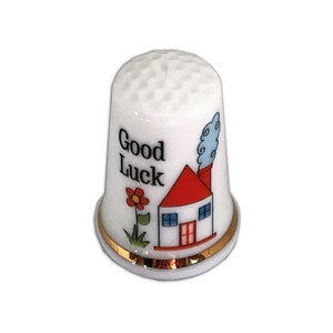 BN Personalised Fine Bone China Good Luck & New Home Thimble with Display Case, Personalised Thimble, Gift Thimble
