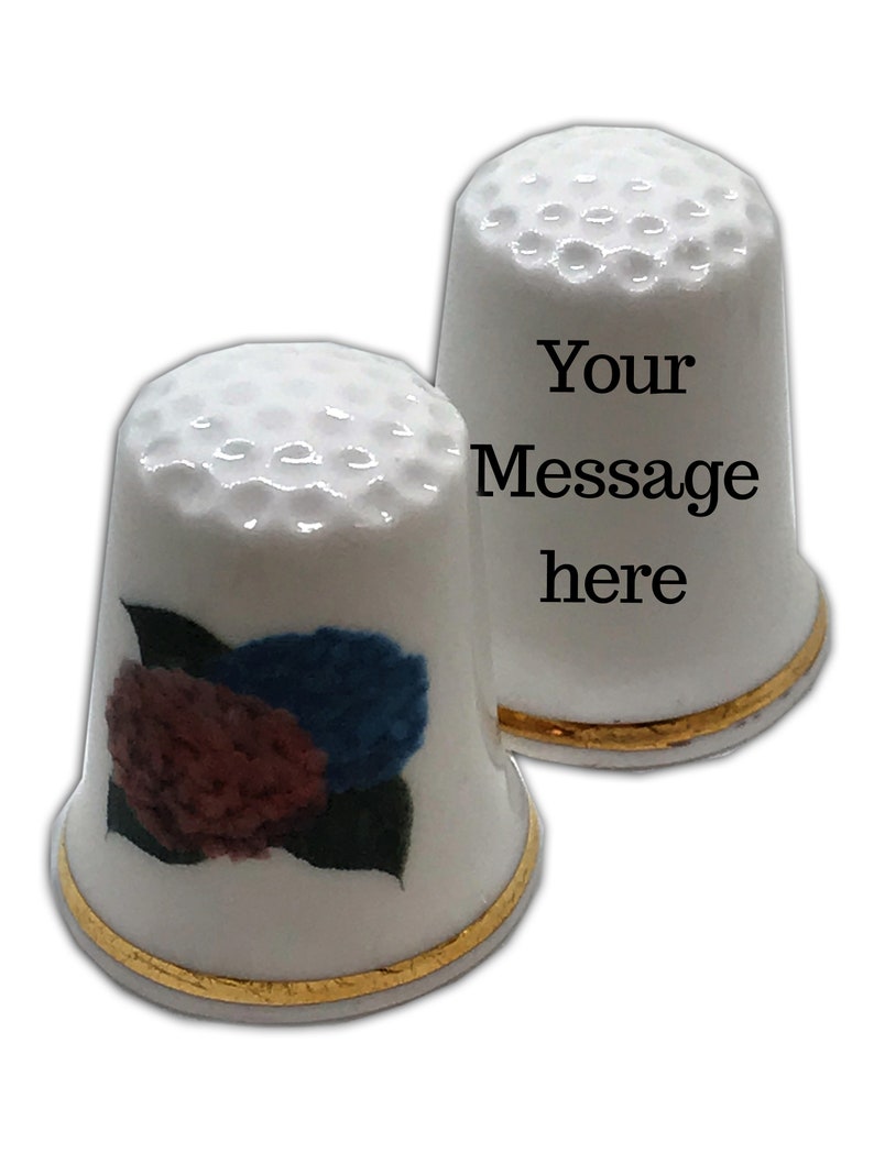 BN Personalised Fine Bone China Hydrangea Design 2 Thimble with Display Case Personalised Thimble