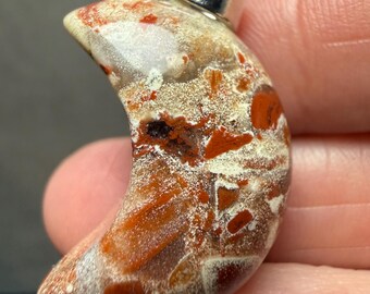 Brecciated Jasper Silver Moon Pendant #3