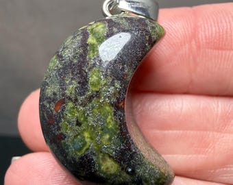 Dragon Bloodstone Silver Moon Pendant #1