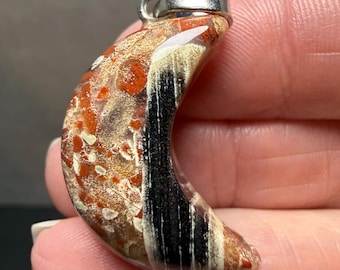 Brecciated Jasper Silver Moon Pendant #4