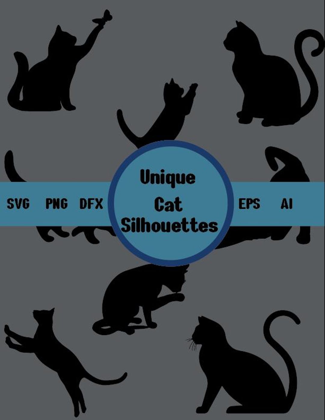 Cat Silhouettes SVG, Digital Download | Animal Cats SVG, Vector ...