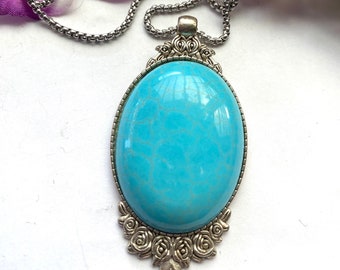 Turquoise Necklace | Turquoise Oval Pendant| Blue Pendant| Healing Pendant| Turquoise Jewelry| turquoise gemstone