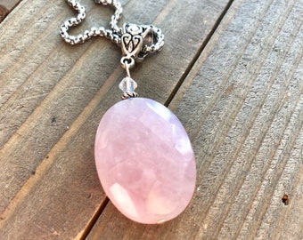 Rose quartz pendant, Rose quartz jewelry, rose quartz necklace, pink pendant, blush pendant, pink stone pendant, gift, heart chakra