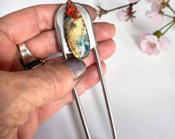 Jumbo safety pin, kilt pin, scarf pin, hat pin, key holder, spiny oyster turquoise