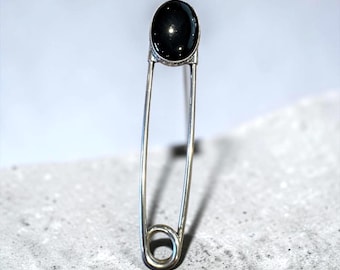 Jumbo Kilt Pin, Black onyx, Large Safety Pin