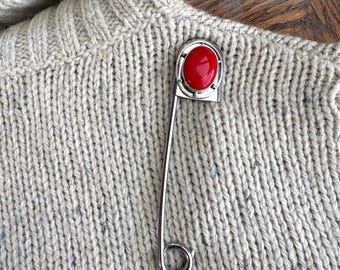 Jumbo Stainless Steel Kilt Pin: Red Stone Scarf & Hat Pin