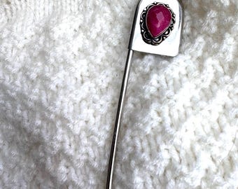 Jumbo Stainless Steel Kilt Pin: Scarf, Hat, Key Holder, (5 inch) Simulated Ruby