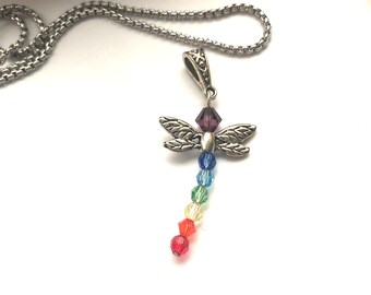 Chakra Dragonfly Pendant- Dragonfly Necklace - Crystal Dragonfly- Chakra Jewelery- Dragonfly Jewelry