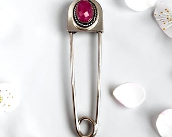 Medium Stainless Steel Kilt Pin: Scarf, Hat, Key Holder, (3 inch) Simulated Ruby