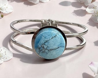 Hinged turquoise bracelet, turquoise jewelry, gift under 20