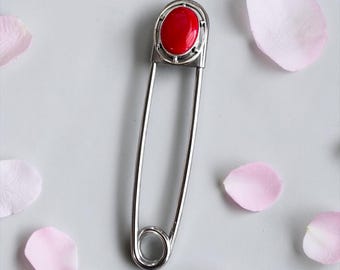 Jumbo Stainless Steel Kilt Pin: Red Stone Scarf & Hat Pin