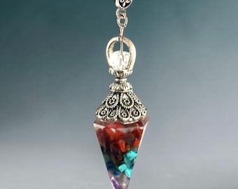 Multi stone Pendulum Necklace: Healing Crystal Pendant, chakra