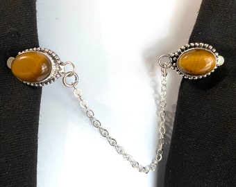 Tiger eye sweater clip, sweater clasp, cardigan clip, Pashmina clip, sweater closure, shawl clip, tiger eye jewelry