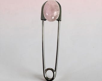 Medium Stainless Steel Rose Quartz Kilt Pin: Scarf, Hat, Key Holder, (3 inch)