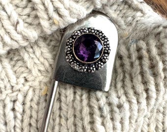 Jumbo Amethyst Safety Pin, Large Kilt Scarf Hat Pin