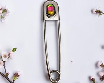 Jumbo  Faux Mystic Topaz  Safety Pin: Kilt, Scarf, Hat Pin, Shawl and Pashmina clip