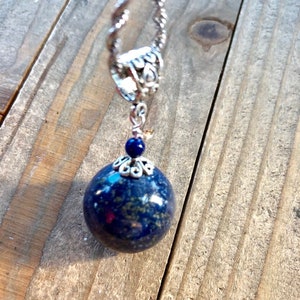 Lapis Lazuli Ball Pendant Necklace, Blue Gemstone Jewelry
