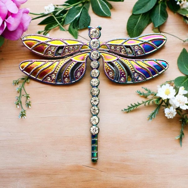 Rainbow Dragonfly Sweater Clip: Electroplated Cardigan Clasp