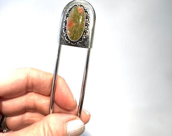 Jumbo Unakite Kilt Pin, Statement Scarf Pin, Key Holder