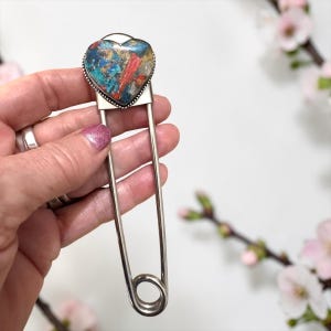 Épingle de sûreté géante, épingle à kilt, épingle à foulard, épingle à chapeau, porte-clés, turquoise huître épineuse