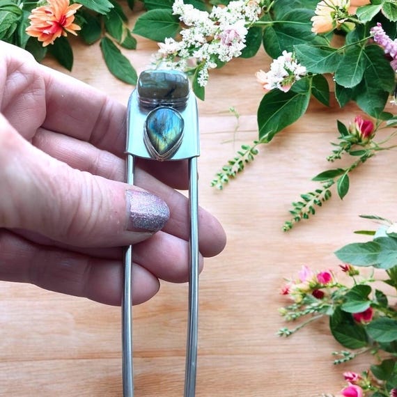 Jumbo Labradorite Stainless Steel Safety Pin, Kilt Pin
