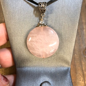 Rose Quartz Pendant: Silver Plated Bale, Heart Chakra Healing