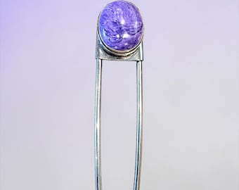Jumbo safety pin, kilt pin, scarf pin, hat pin, key holder, faux charoite pin
