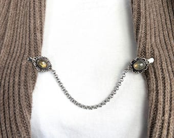 Labradorite Sweater Clip, Cardigan Clasp, Shawl Closure